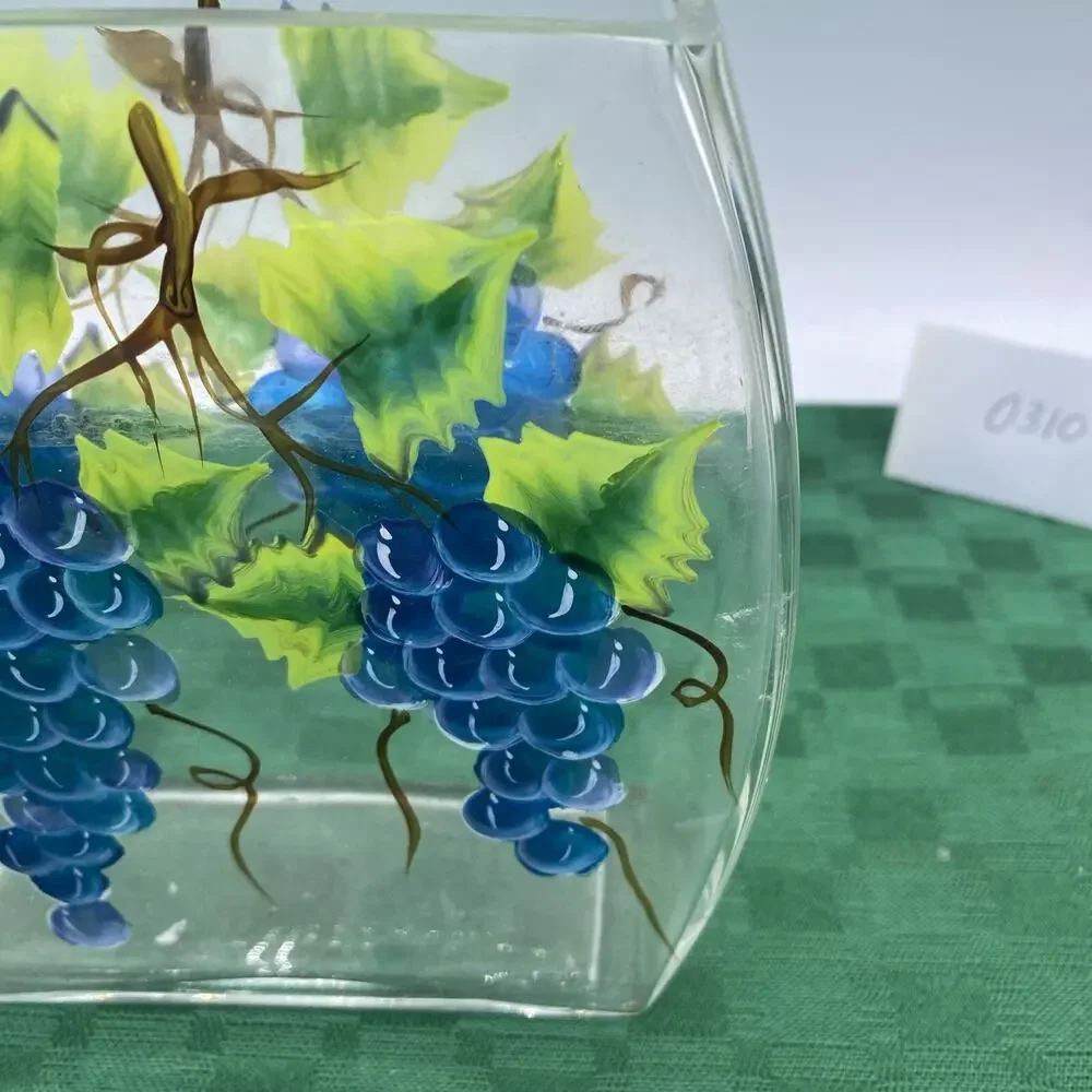 6” Hand Painted Grape Vines Vase Or Napkin Holder 6” Tall